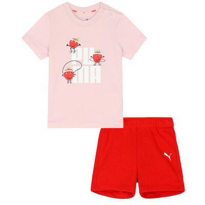 Younger Girls Pink & Red Logo Shorts Set