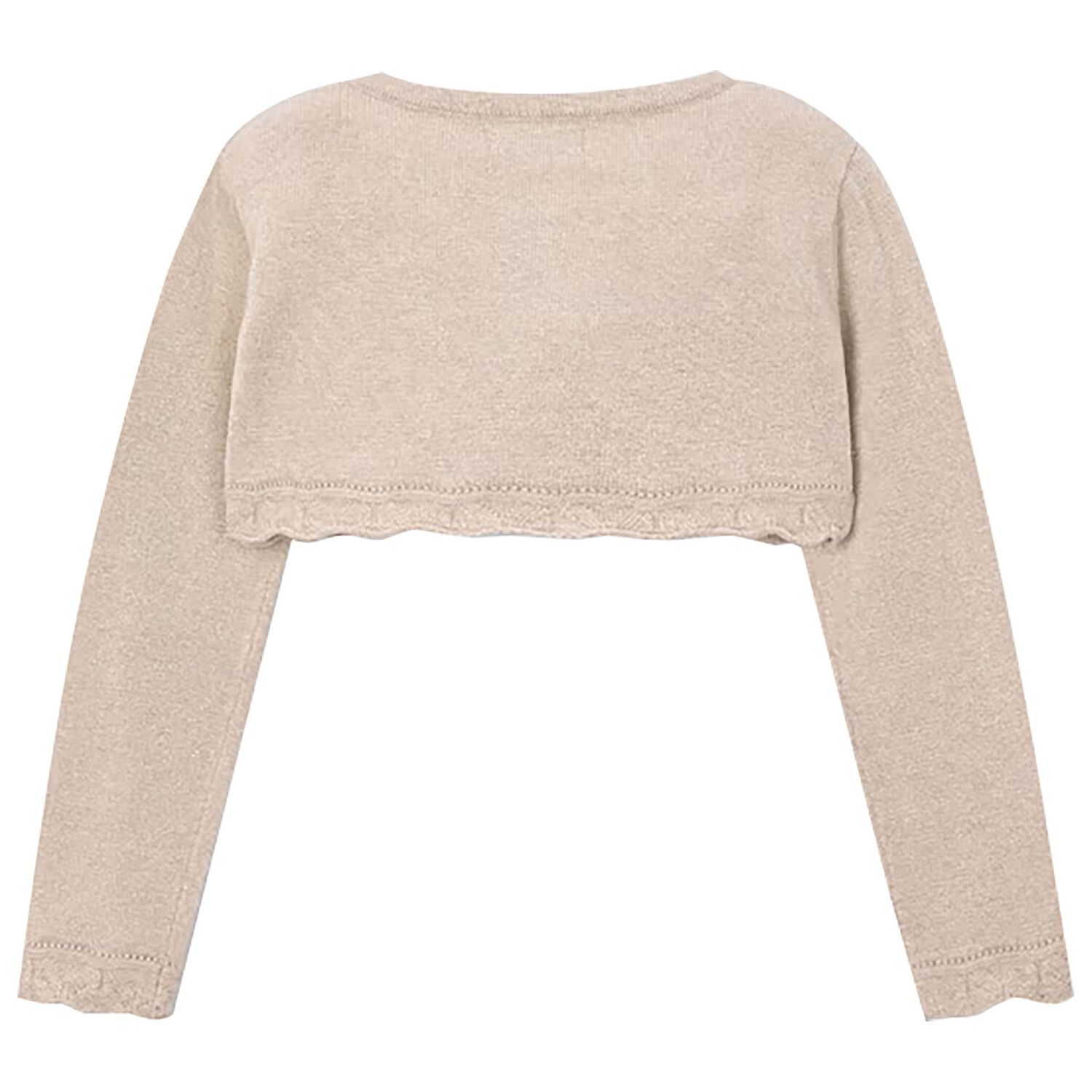 Girls Beige Bolero Knit Cardigan, 2, hi-res