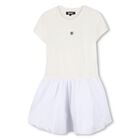 Girls Ivory & White Logo Dress, 1, hi-res