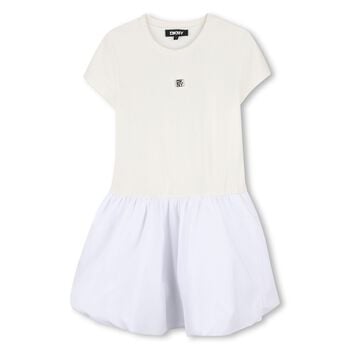 Girls Ivory & White Logo Dress