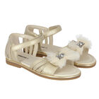 Girls Gold Bow Sandals, 1, hi-res