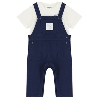 Baby Boys Ivory & Navy Blue Dungaree Set