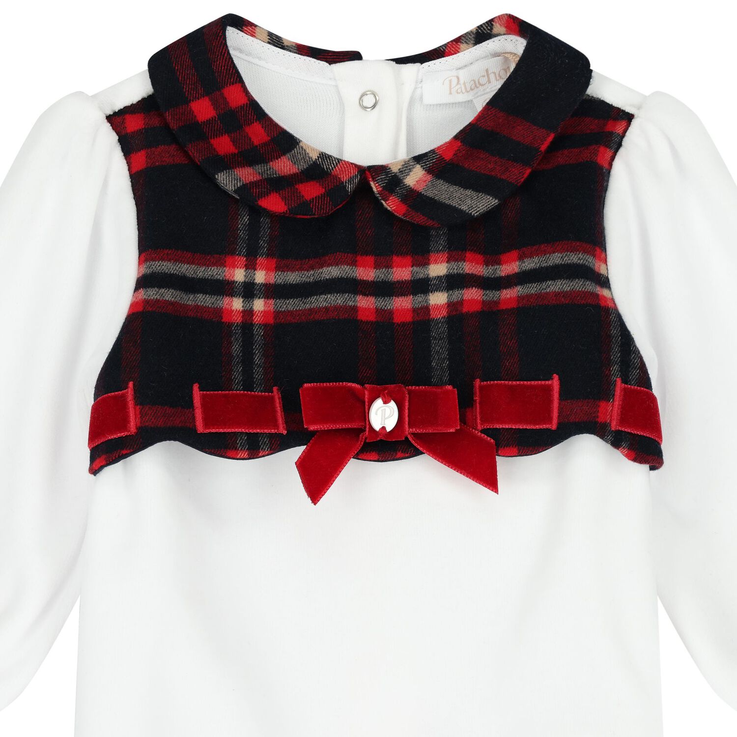 Baby Girls White & Navy Blue Tartan Babygrow, 1, hi-res