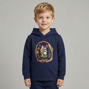 Boys Navy Blue Polo Bear Hooded Top
