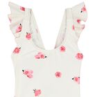 Girls White & Pink Rose Ruffled Swimsuit, 1, hi-res