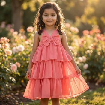 Girls Pink Bow Tiered Dress