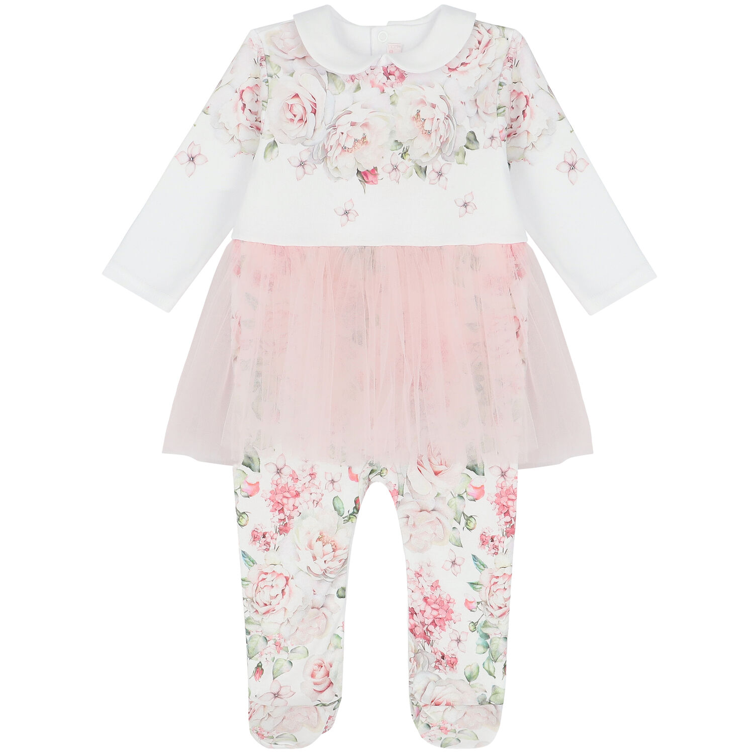 Baby Girls White & Pink Floral Babygrow, 1, hi-res