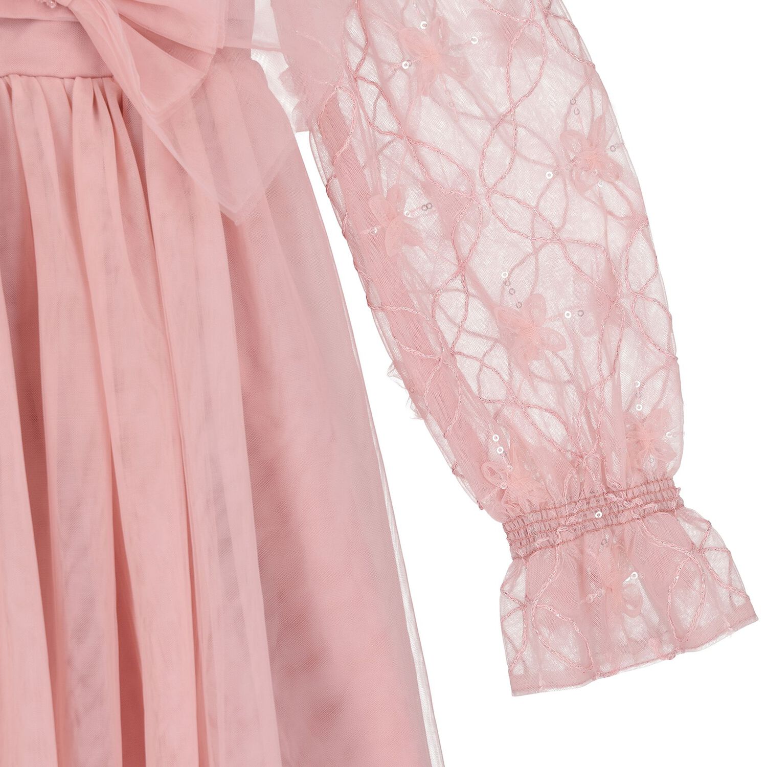 Girls Pink Petal Embroidered Tulle Dress, 1, hi-res