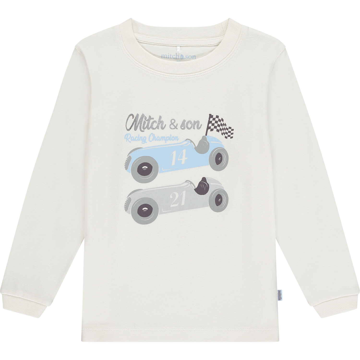 Boys White Car Long Sleeve Top, 1, hi-res