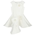 Girls White Floral Applique Dress, 1, hi-res