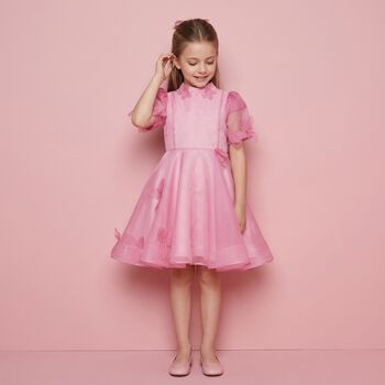Girls Pink Organza Flower Dress