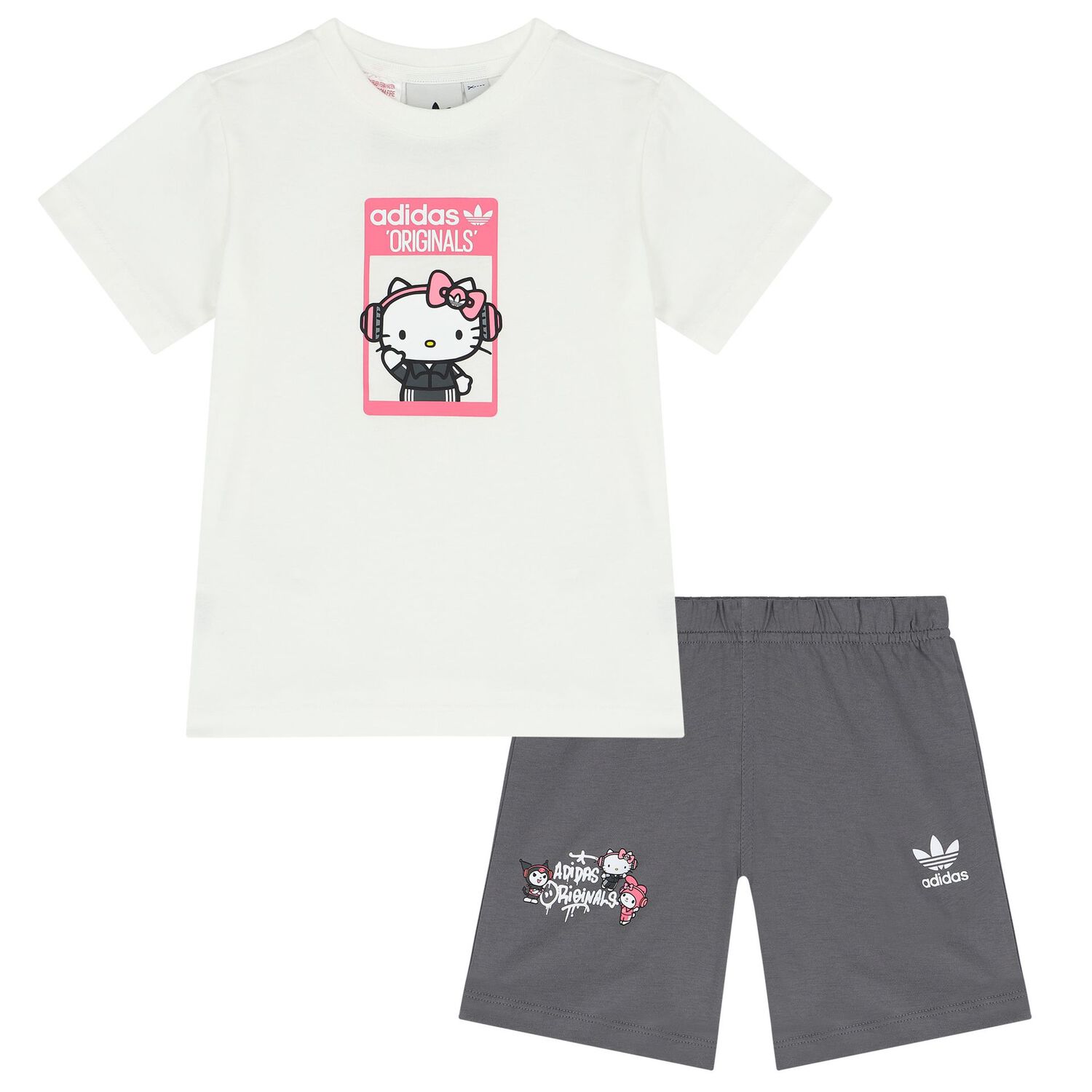 Younger Girls White & Grey Hello Kitty Shorts Set, 1, hi-res image number null