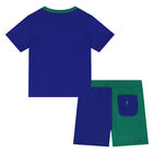 Baby Boys Blue and Green Logo Short Set, 1, hi-res