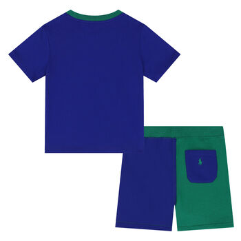 Baby Boys Blue and Green Logo Short Set