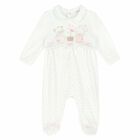 Baby Girls White & Pink Babygrow, 1, hi-res