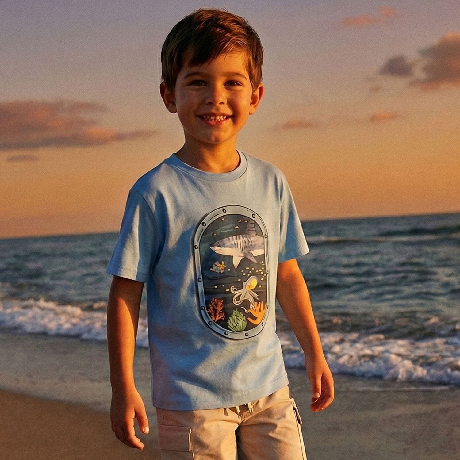 Boys Blue Underwater Window T-Shirt, 2, hi-res