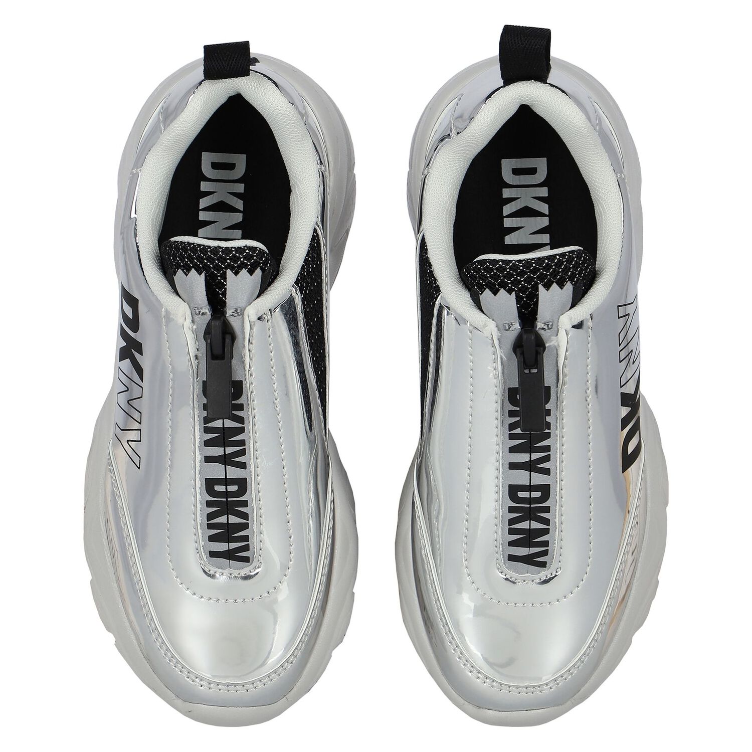 Girls White & Silver Logo Trainers, 1, hi-res