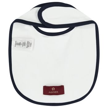 Baby Boys White & Navy Blue Logo Bib