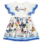 Girls White & Blue Poplin Butterfly Print Dress, 1, hi-res