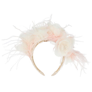 Girls Ivory Floral & Feather Hairband