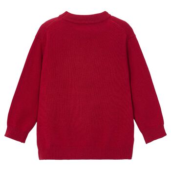 Boys Red Teddy Bear Knitted Jumper
