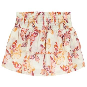 Girls Ivory & Pink Butterflies Logo Skirt