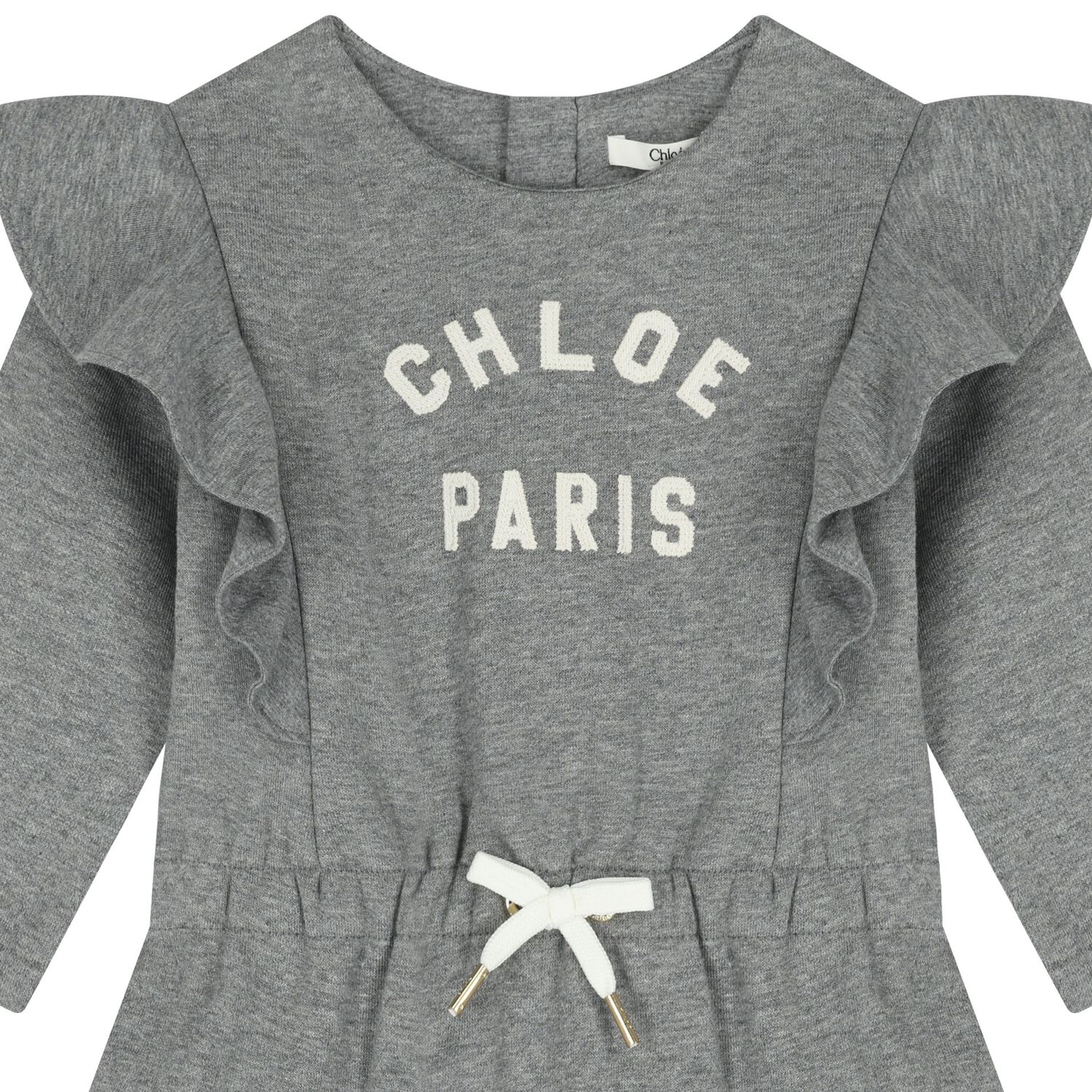 Younger Girls Grey Logo Ruffled Dress, 1, hi-res