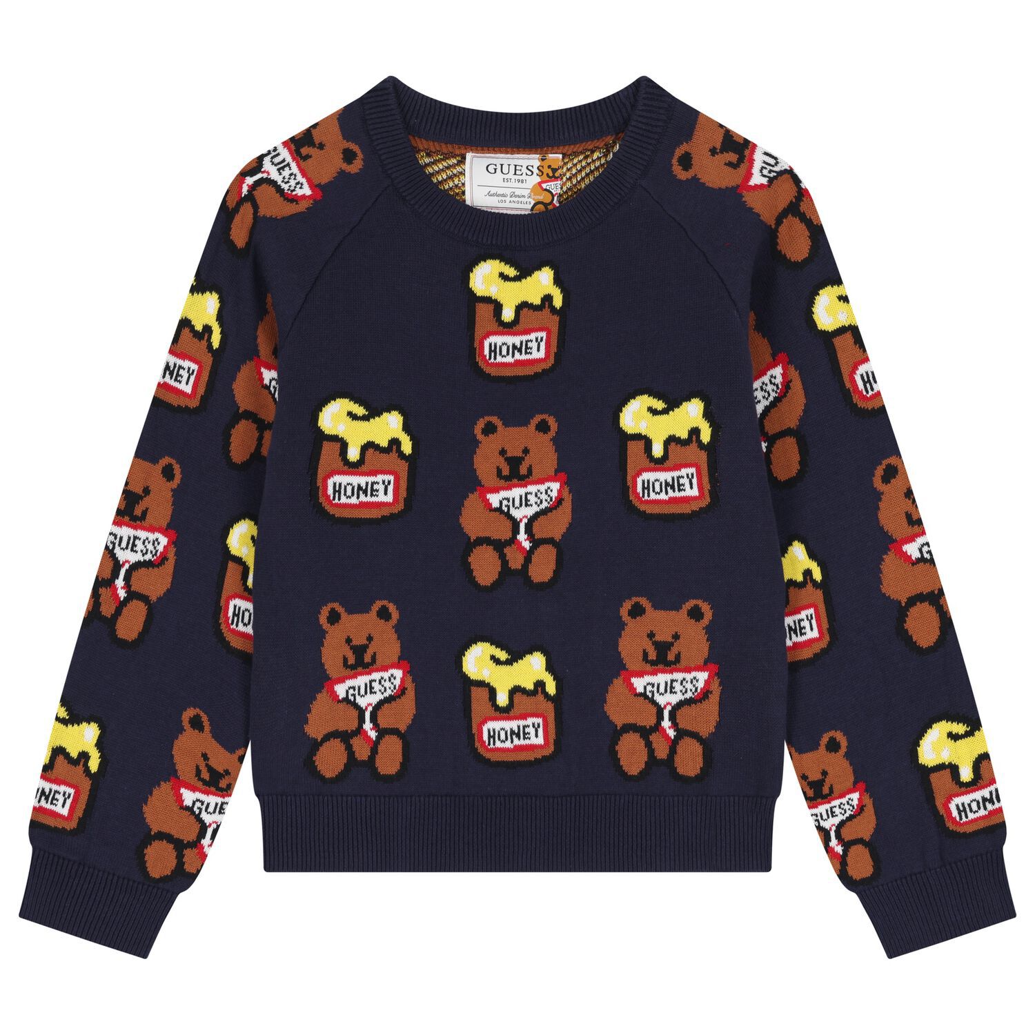 Boys Navy Blue Teddy Bear Sweatshirt, 1, hi-res image number null