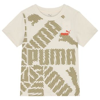 Boys Beige & Green Logo T-Shirt