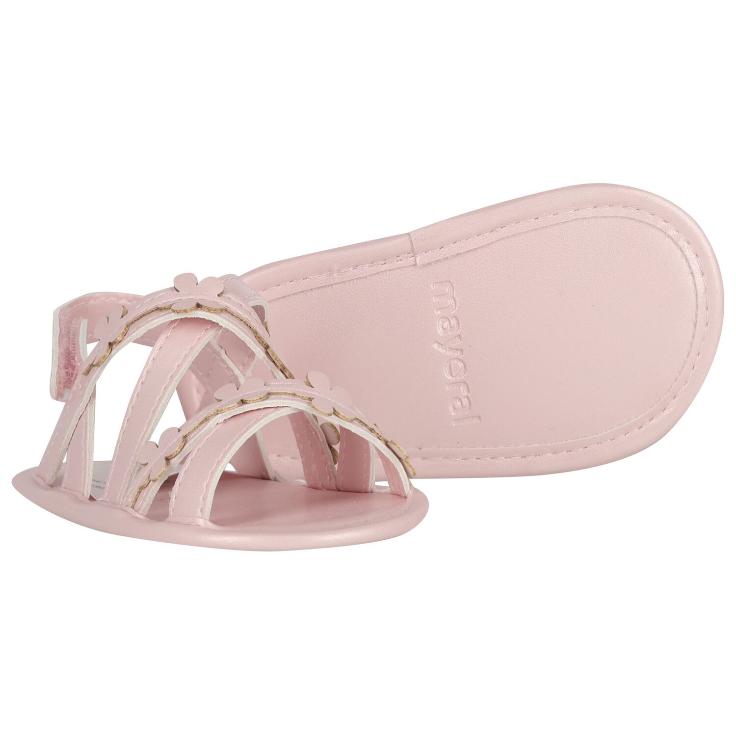 Baby Girls Pink Flower Sandals , 1, hi-res