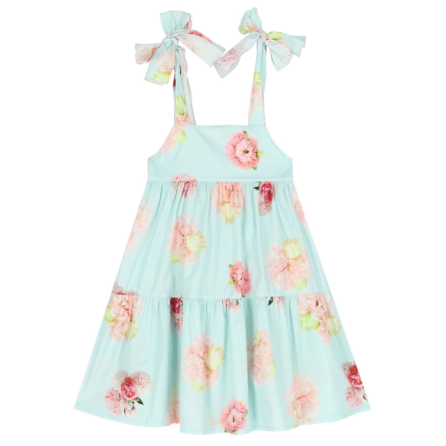 Girls Blue Floral Bow Dress, 1, hi-res image number null
