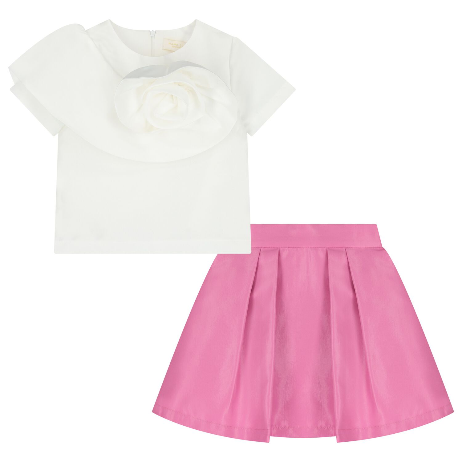 Girls White & Pink Flower Skirt Set, 1, hi-res