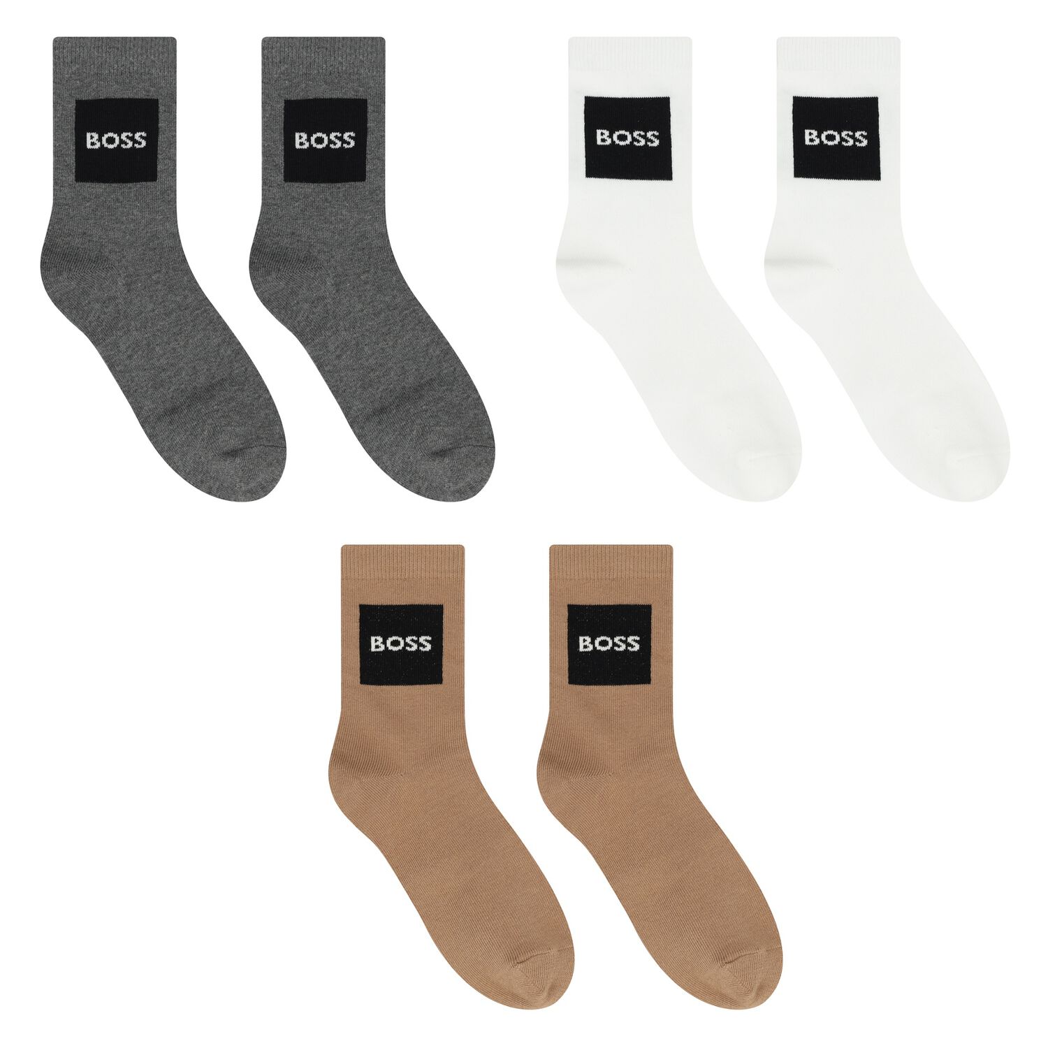 Boys Grey, White & Beige Logo Socks ( 3-Pack ) , 1, hi-res