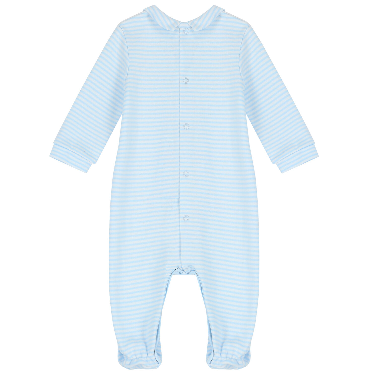 Baby Boys Blue & White Striped Babygrow, 1, hi-res