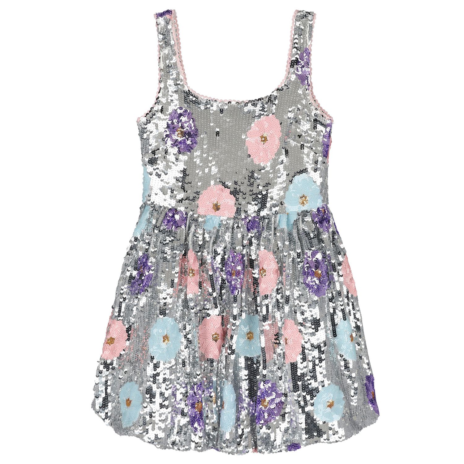 Girls Silver Sequin Dress, 1, hi-res
