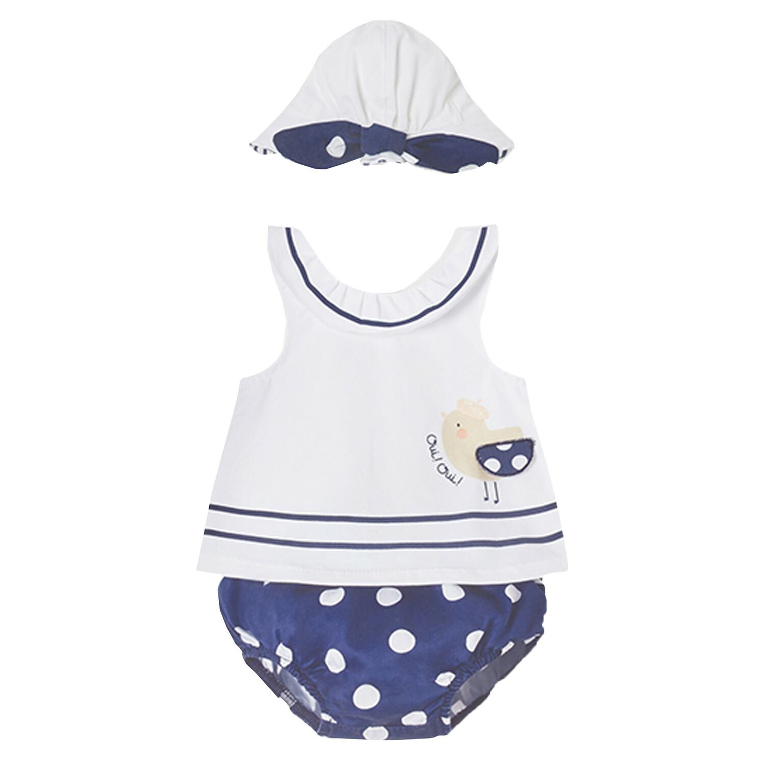 Baby Girls White & Navy Blue Shorts Set, 1, hi-res