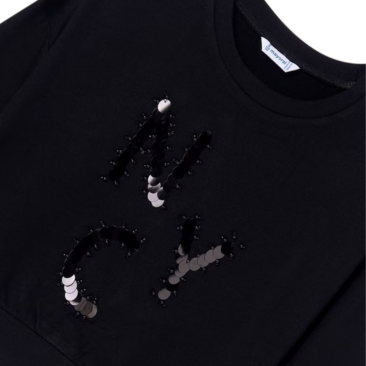 Girls Black Sequins Long Sleeve Top, 1, hi-res