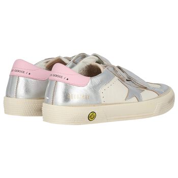 Girls Ivory & Silver Logo Trainers