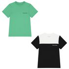 Boys White, Black & Green Logo T-Shirts ( 2-Pack ), 1, hi-res