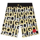 Boys Black Monogram Logo Shorts, 1, hi-res