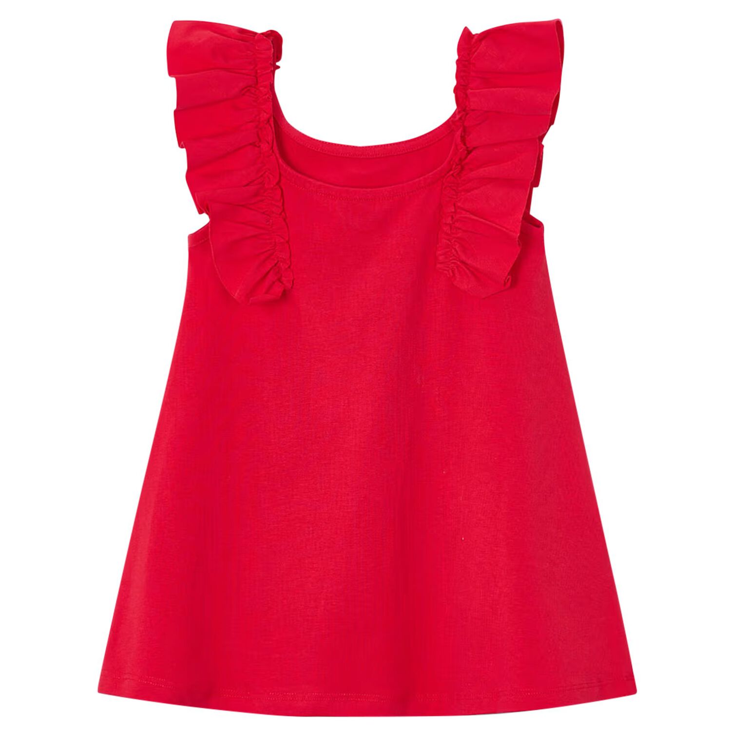 Girls Red Ruffled Dress, 3, hi-res