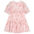Girls Pink Ruffled Floral Chiffon Dress, 1, hi-res