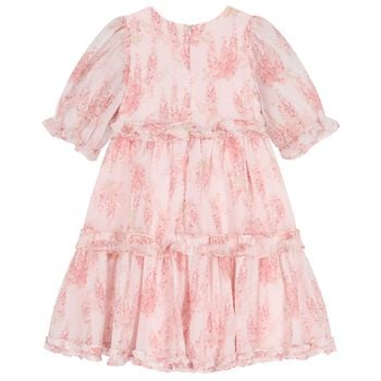 Girls Pink Ruffled Floral Chiffon Dress