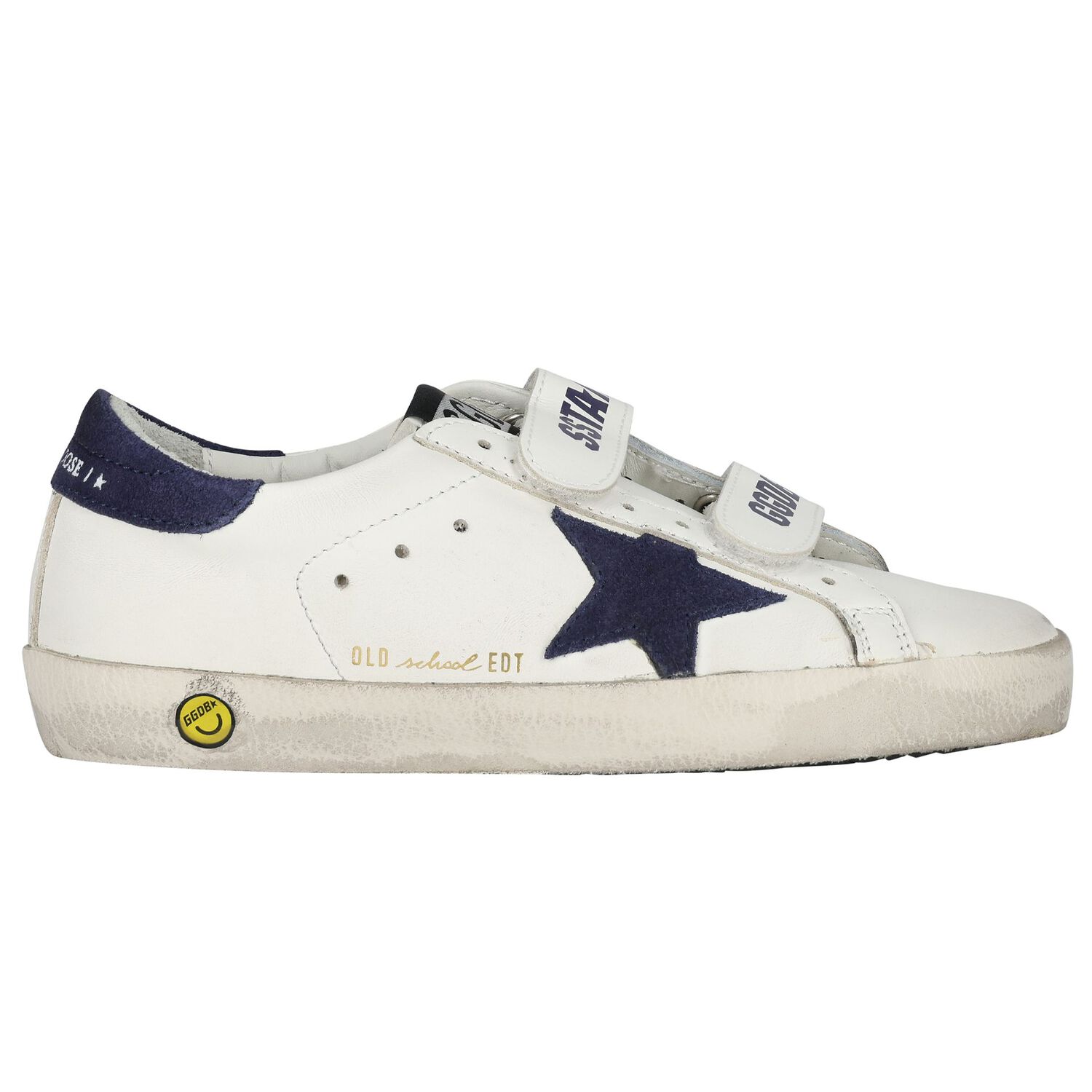 Ivory & Navy Blue Logo Trainers, 1, hi-res