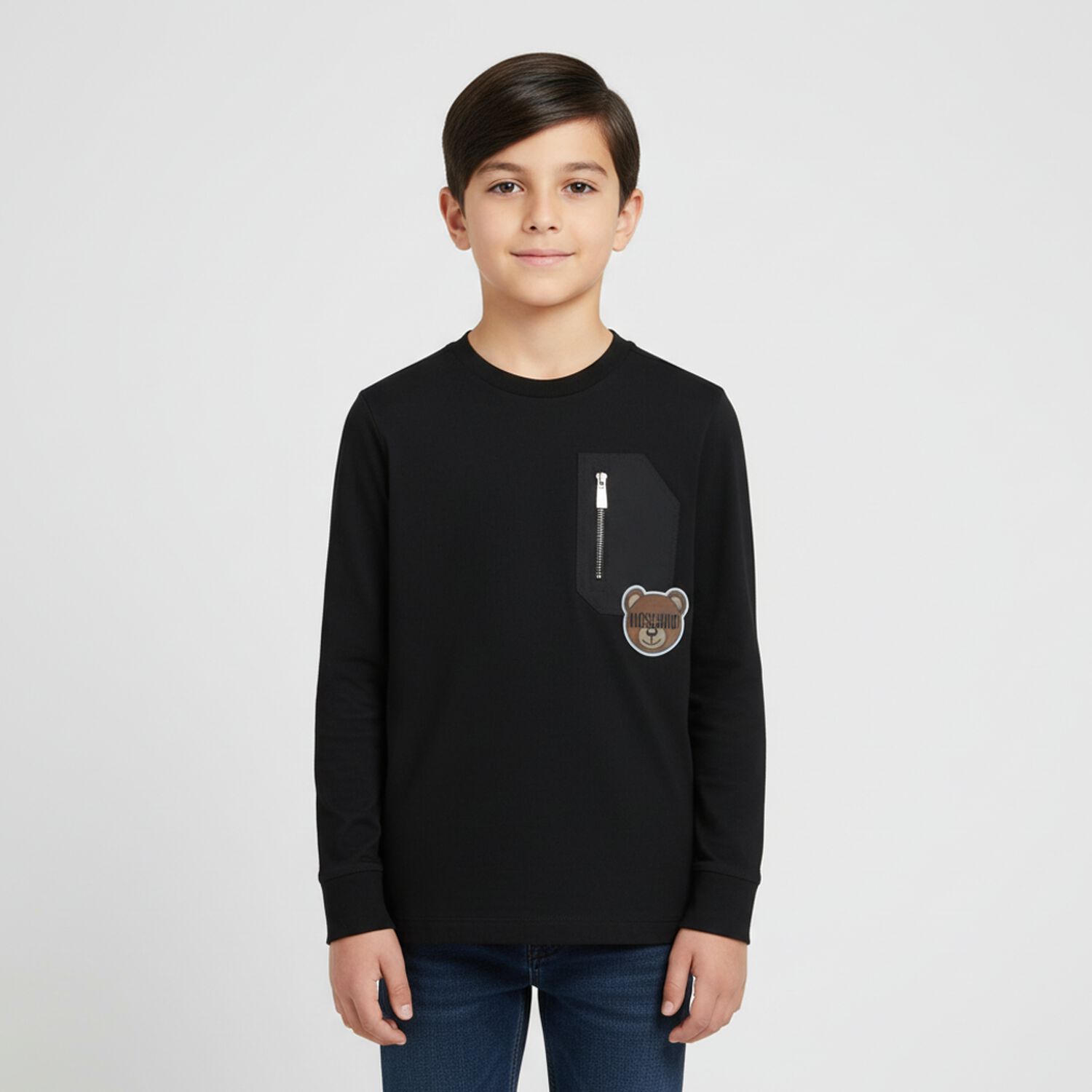 Boys Black Logo Long Sleeve Top, 2, hi-res image number null