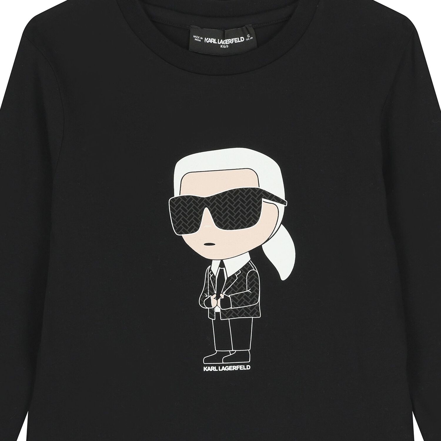 Boys Black Ikonik Karl Long Sleeve Top, 1, hi-res