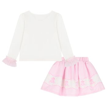 Girls Ivory & Pink Fairy Tale Castle Skirt Set 
