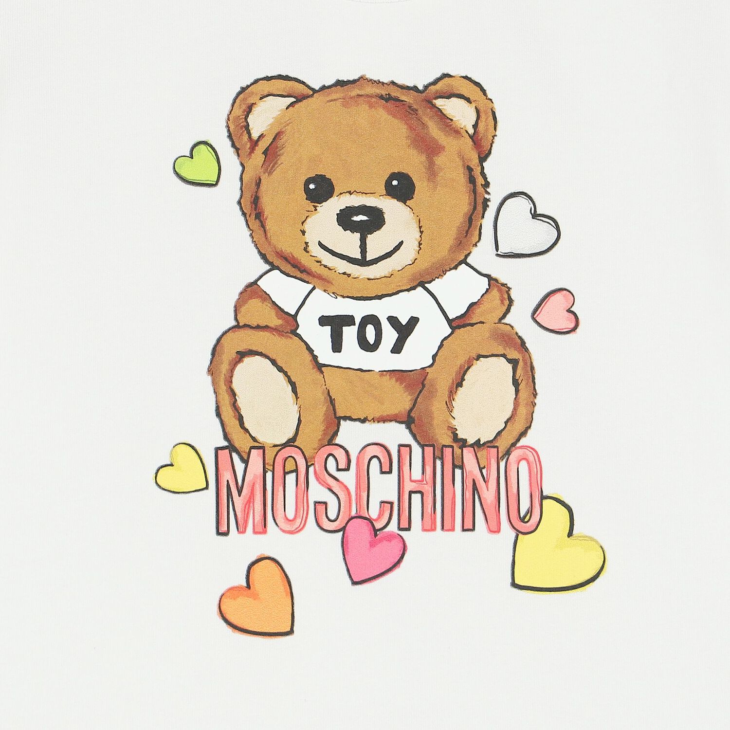 Younger Girls White Teddy Bear Logo Dress, 1, hi-res