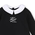 Younger Girls Black & White Logo Pleated Dress, 1, hi-res