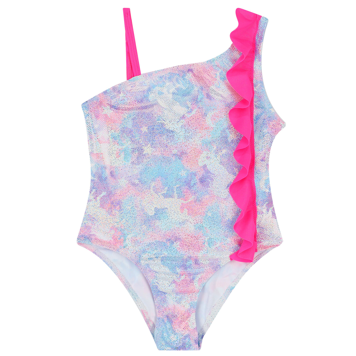 Girls Pink & Blue Metallic Swimsuit, 1, hi-res